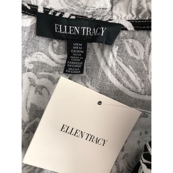 Ellen Tracy Linen Blend Top Women's Medium Ruffle in Black Batik Floral NEW - Picture 5 of 6
